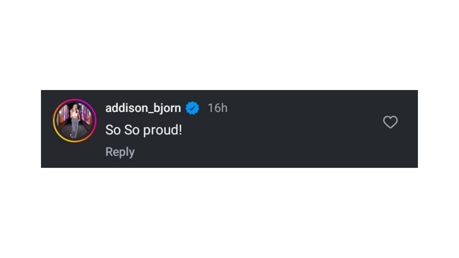 Addison Bjorn's comment on Grace Finchman's commitment post